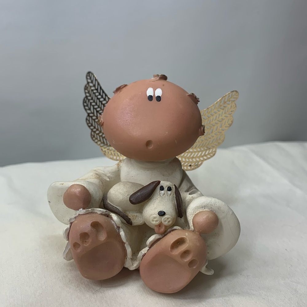 Vintage Kirk's Kritters Angel Cheeks Figurine with Dog.